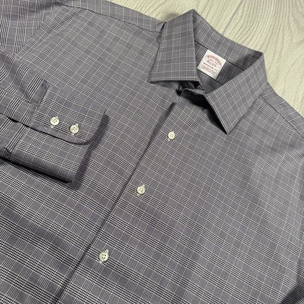 Brooks Brothers Madison Fit LS Button Up Shirt Men’s 16.5 34 Purple Glen Plaid